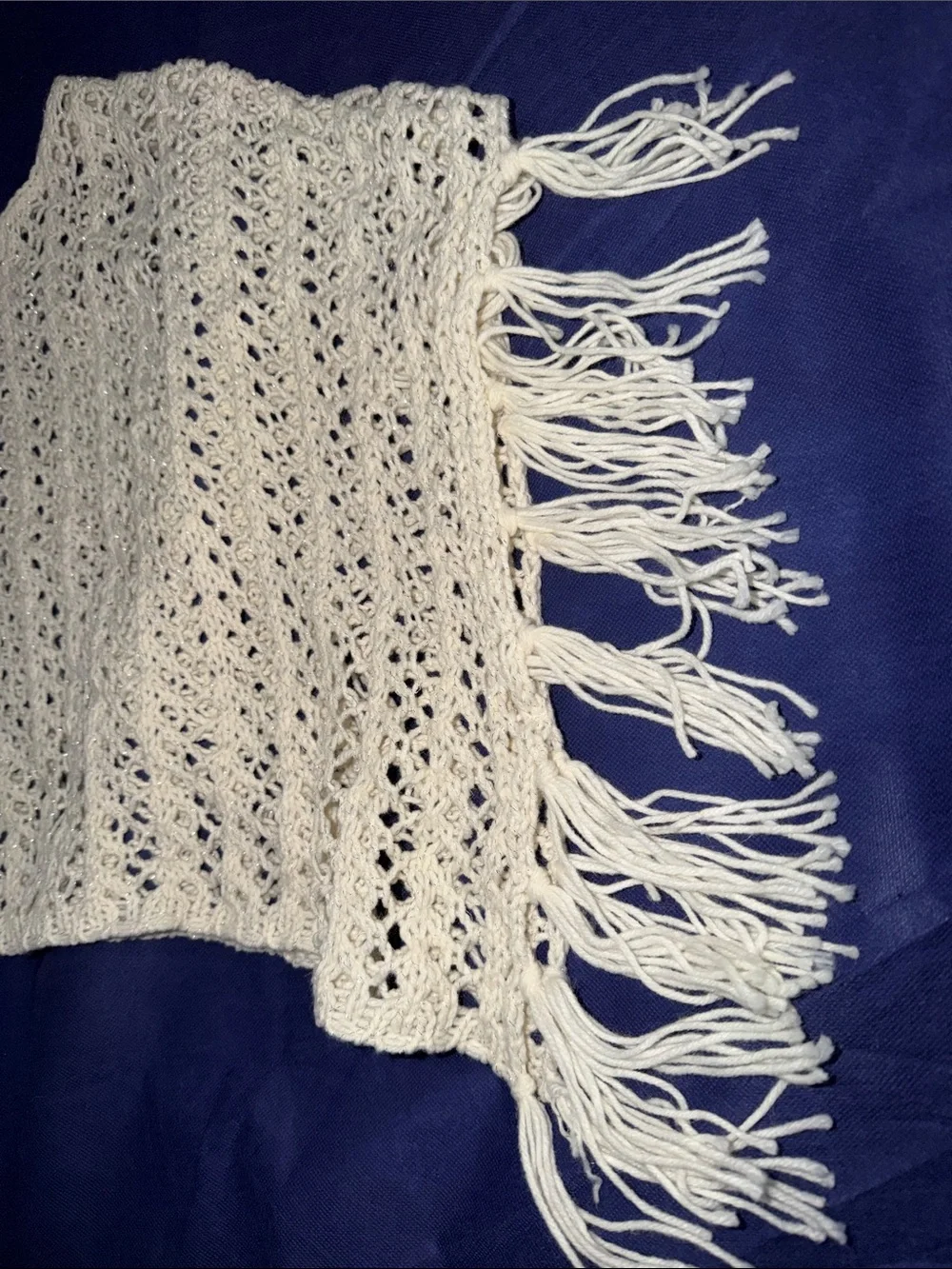 Justice Cream Crochet Fringe Poncho Top